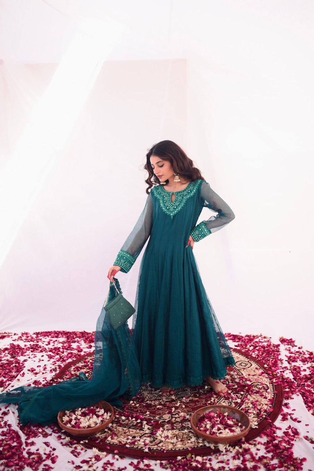 MEETHI EID '24 ( DARK SEAGREEN EMBRIODERED DRESS )