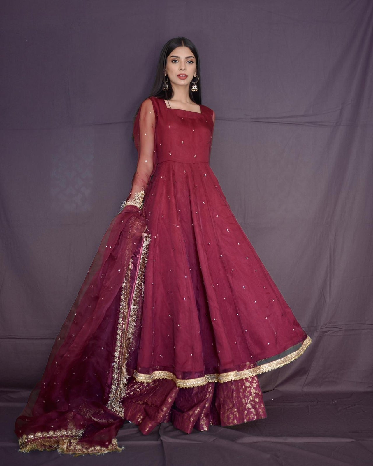 MAROON ORGANZA BORDER DUPATTA