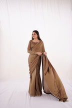 CHAMPAGNE SILK HANDWORKED SAREE