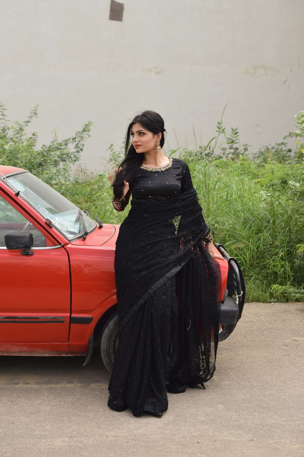 BLACK NET/SILK SAREE