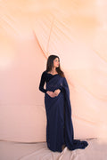 NAVY BLUE VELVET SAREE