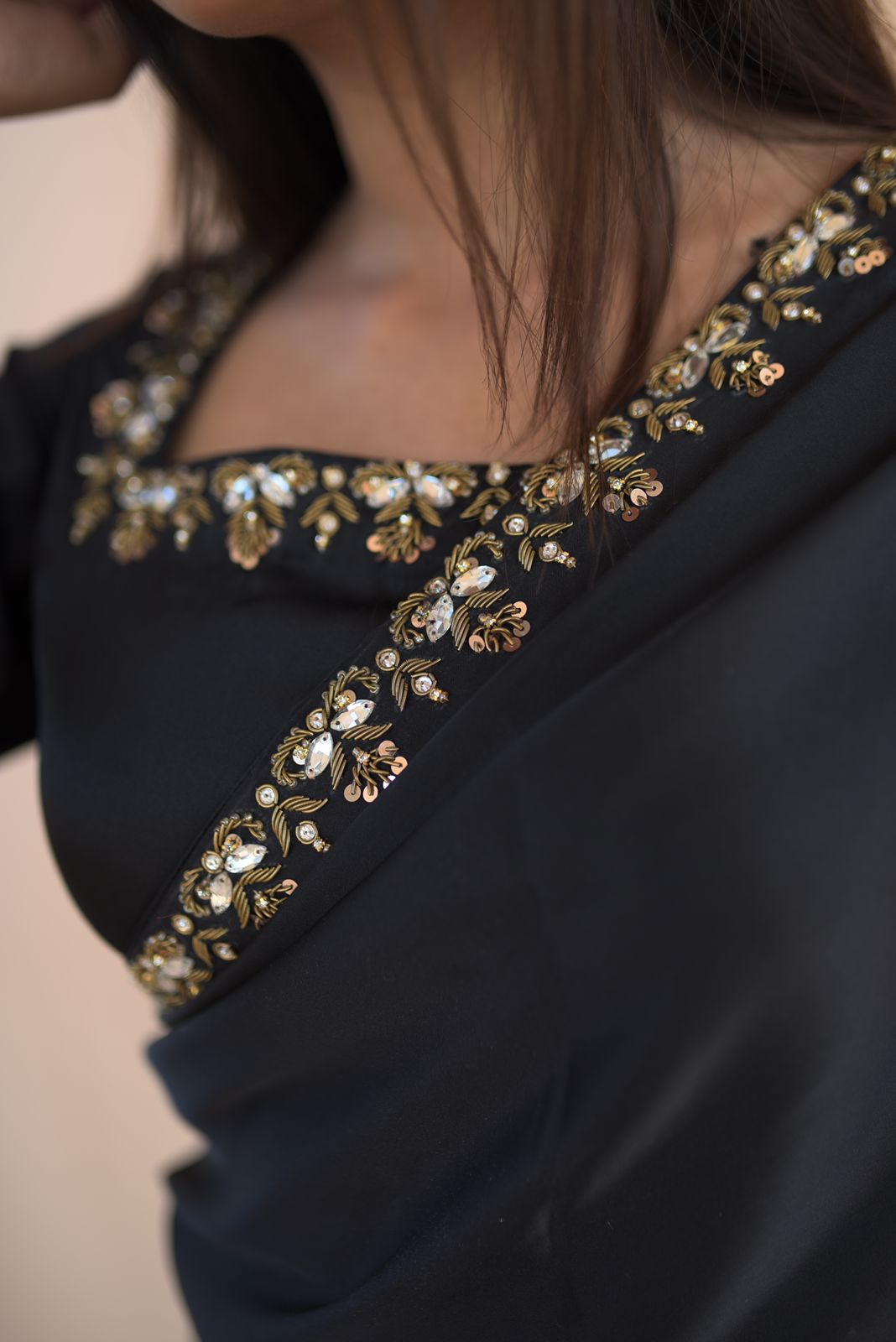 BLACK SILK HANDWORKED SAREE