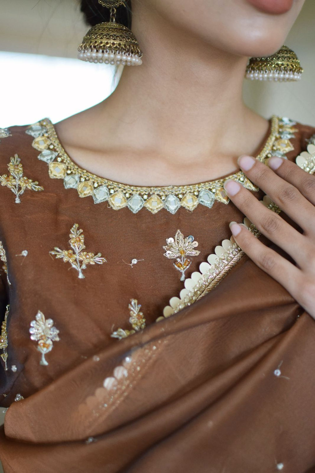 BROWN ORGANZA SAREE