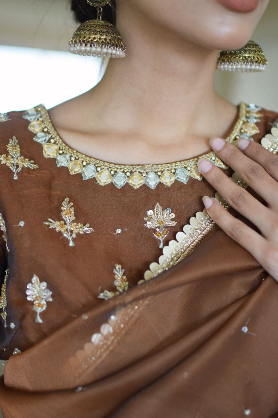 BROWN ORGANZA SAREE