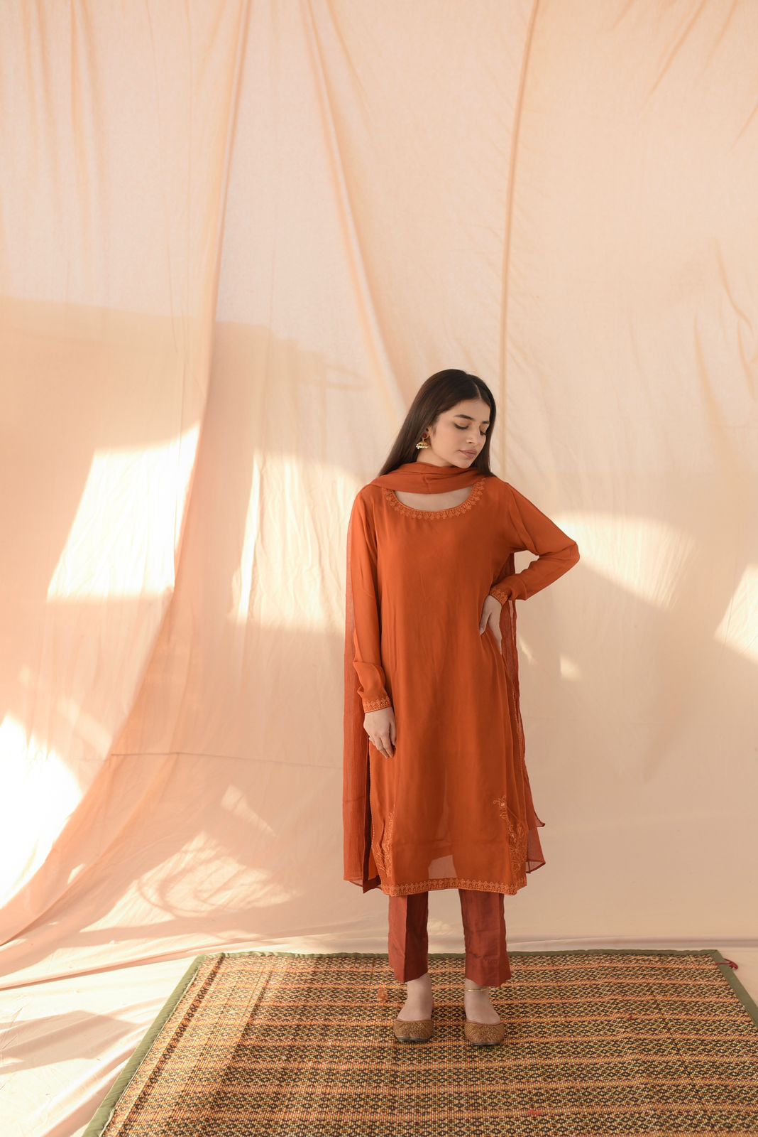RUST EMB DRESS