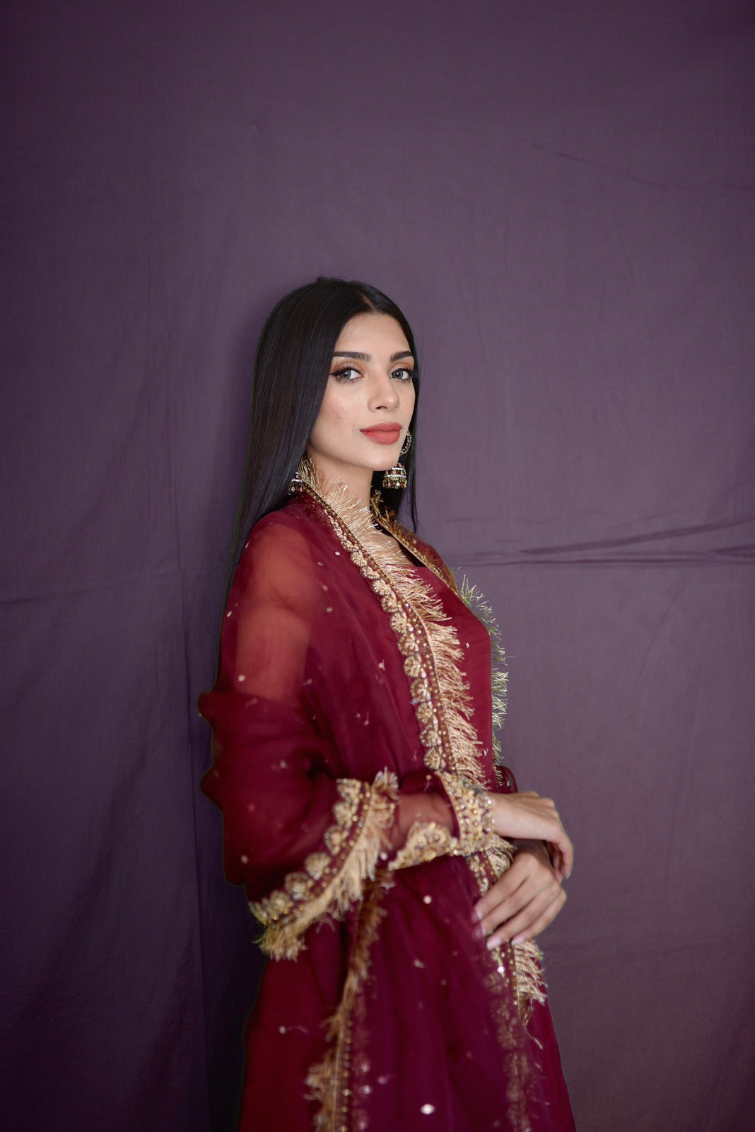 MAROON ORGANZA BORDER DUPATTA