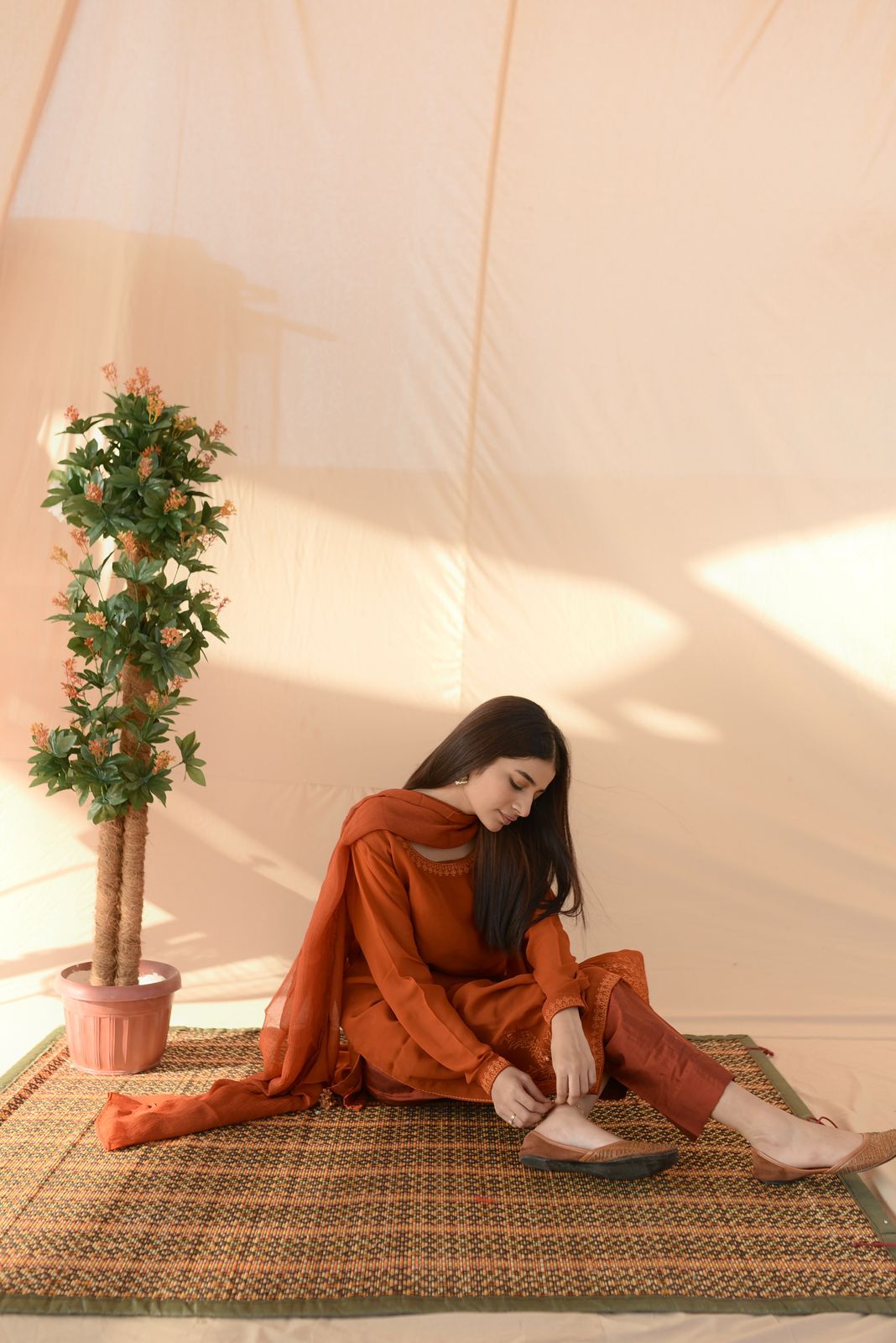 RUST EMB DRESS