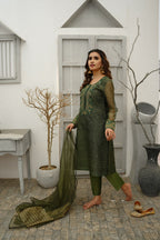 MEHANDI GREEN KHADDI NET DRESS