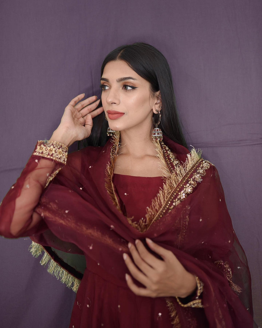 MAROON ORGANZA BORDER DUPATTA