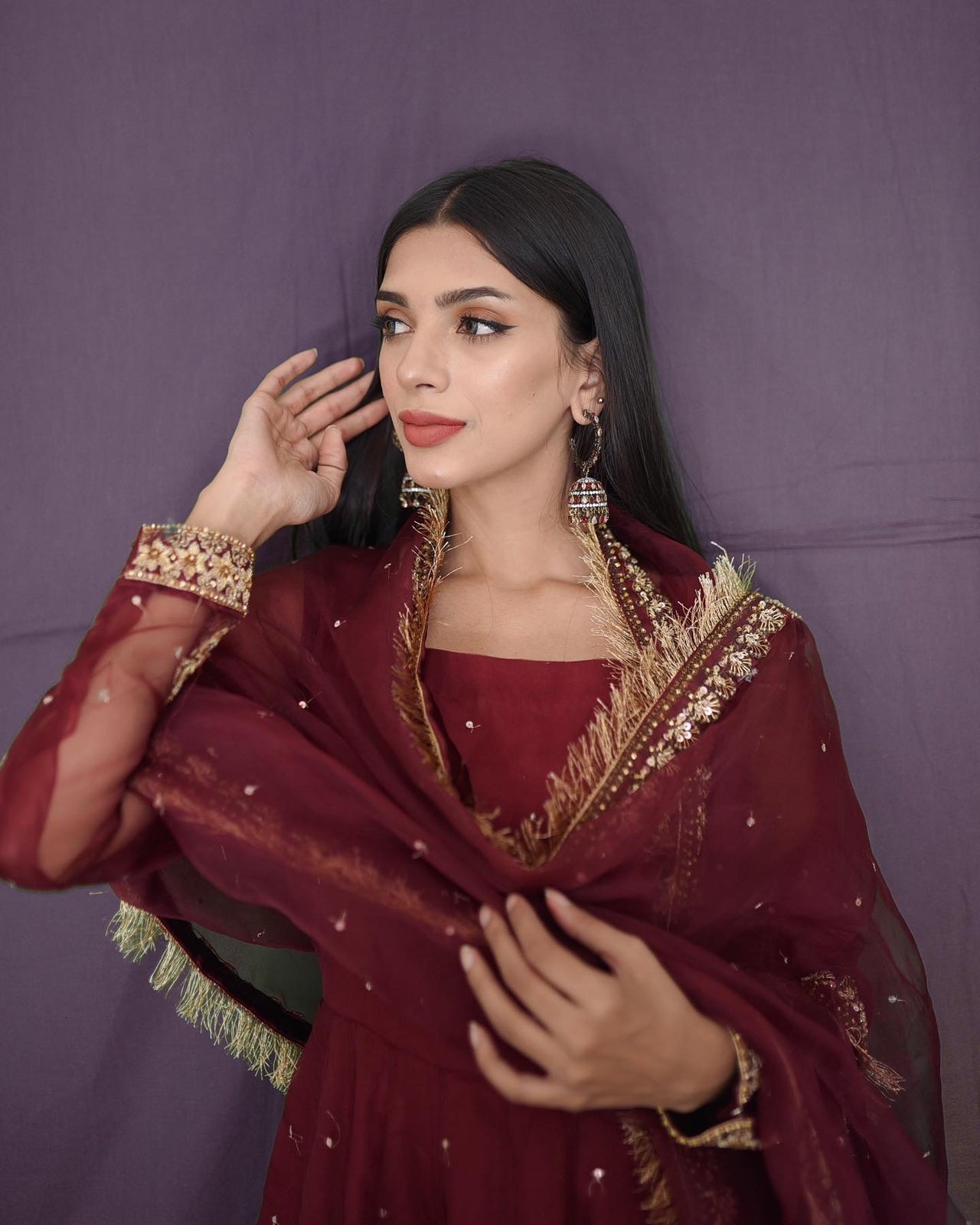 MAROON ORGANZA BORDER DUPATTA