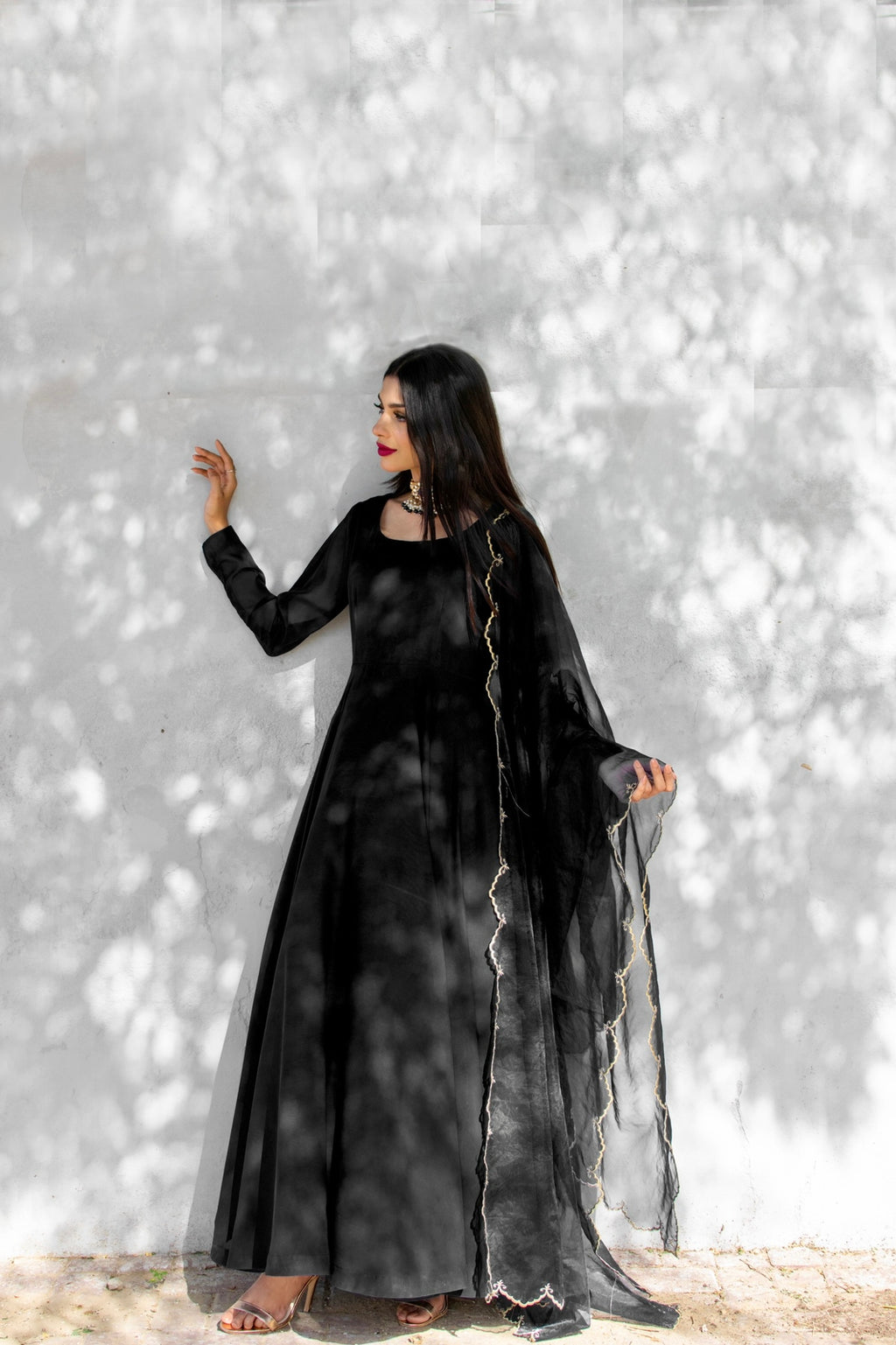 BLACK GEORGETTE CHIFFON PISHWAS