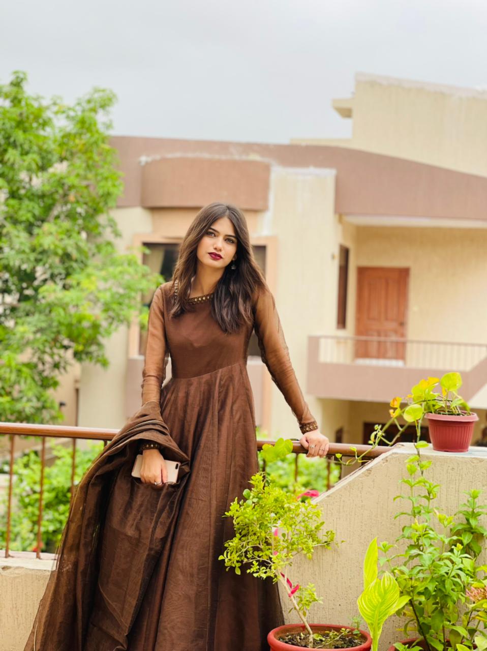 DARK BROWN SHEESHA WORK PISHWAS