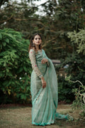 Organza mesuri sea green saree