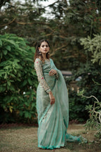 Organza mesuri sea green saree