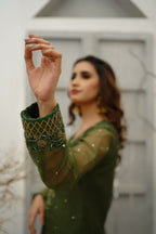 MEHANDI GREEN KHADDI NET DRESS