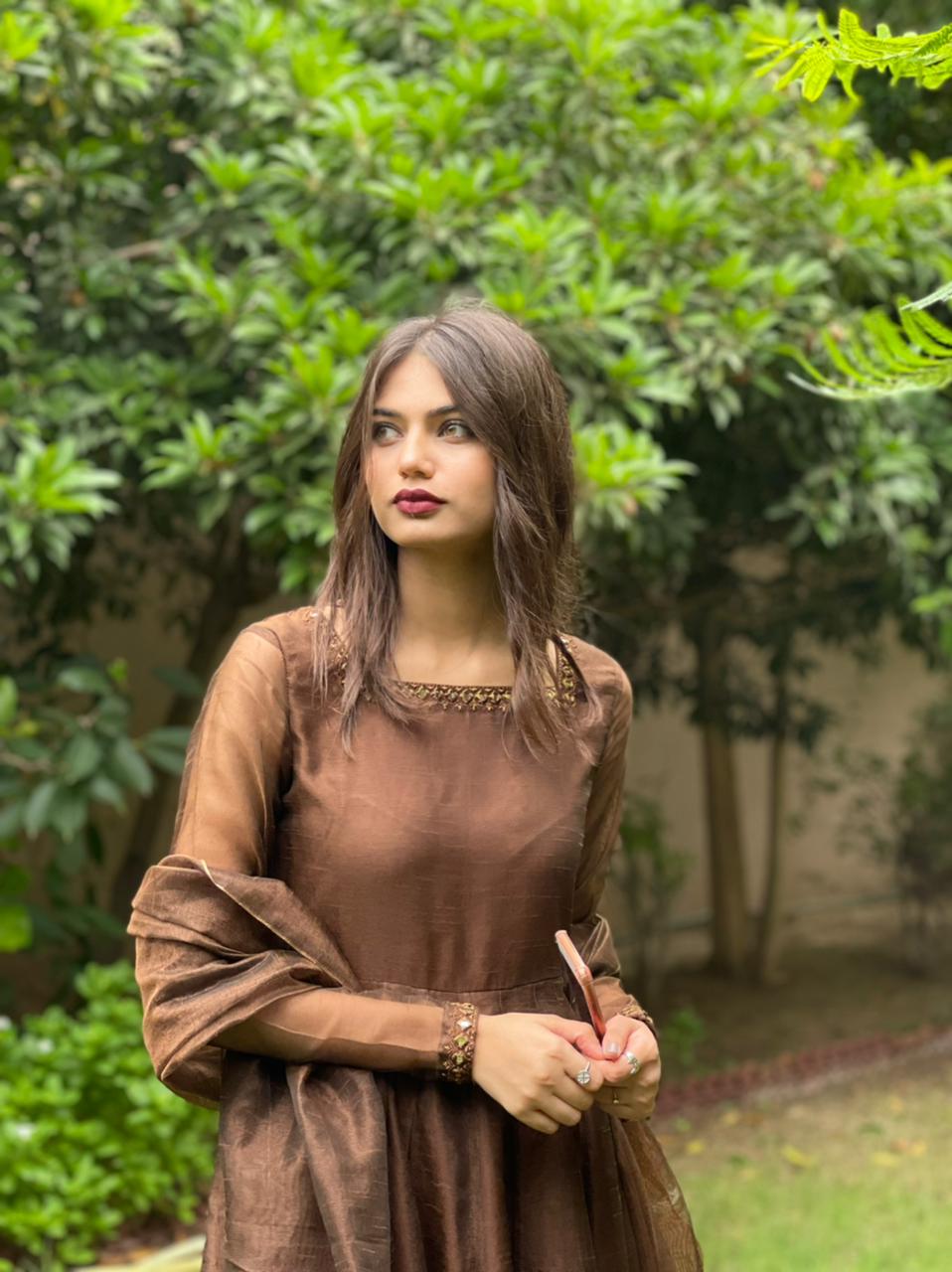 DARK BROWN SHEESHA WORK PISHWAS