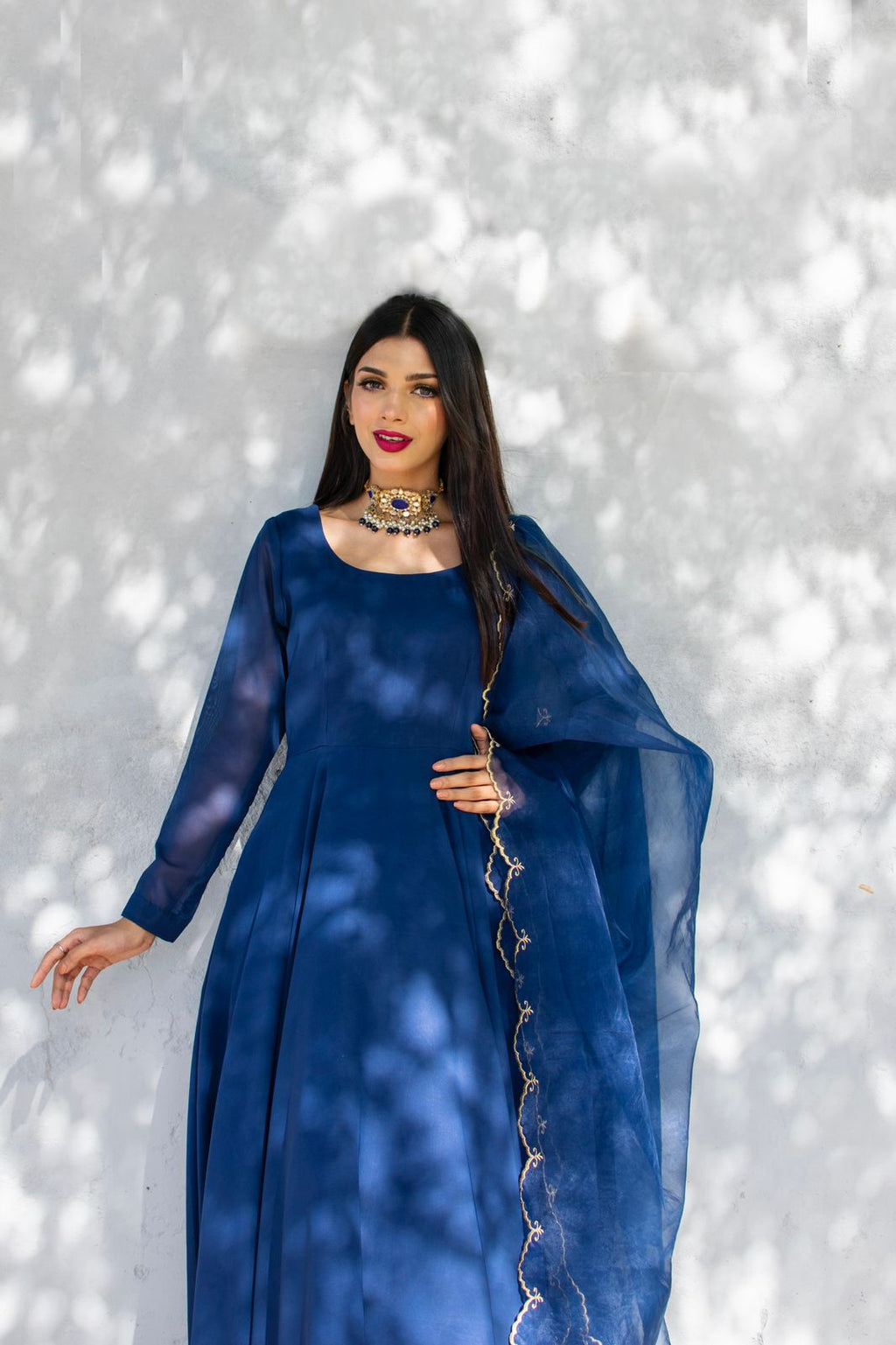 BLUE GEORGETTE CHIFFON PISHWAS