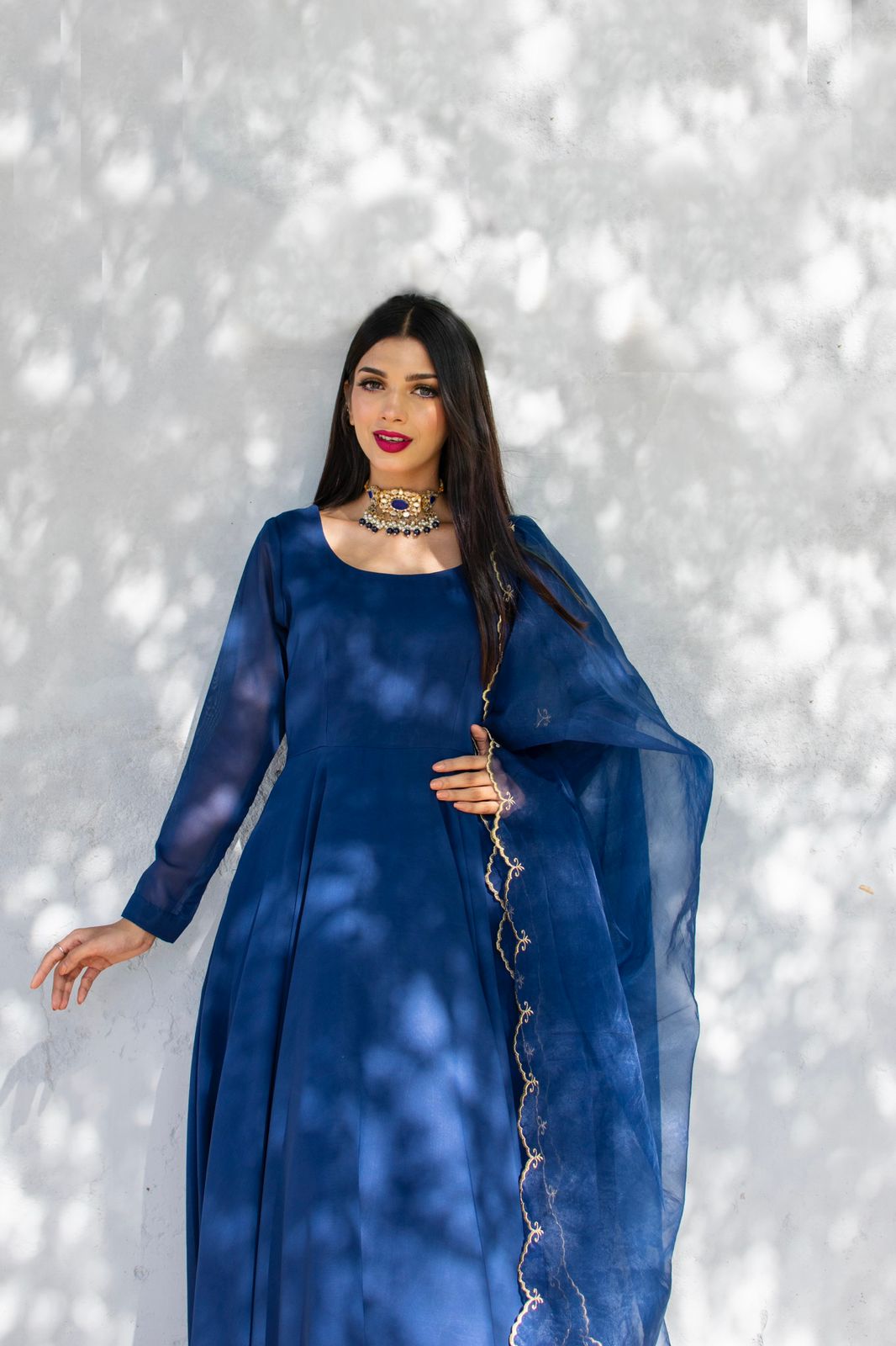 BLUE GEORGETTE CHIFFON PISHWAS