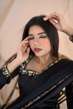 BLACK SILK HANDWORKED SAREE
