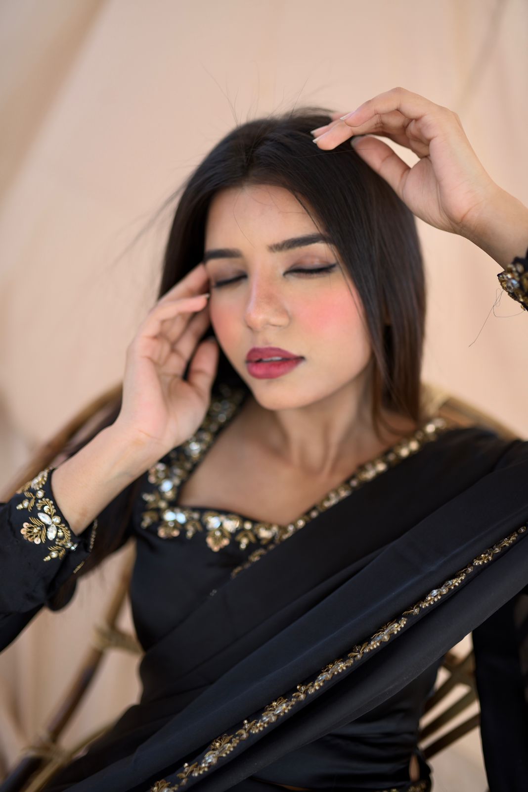 BLACK SILK HANDWORKED SAREE