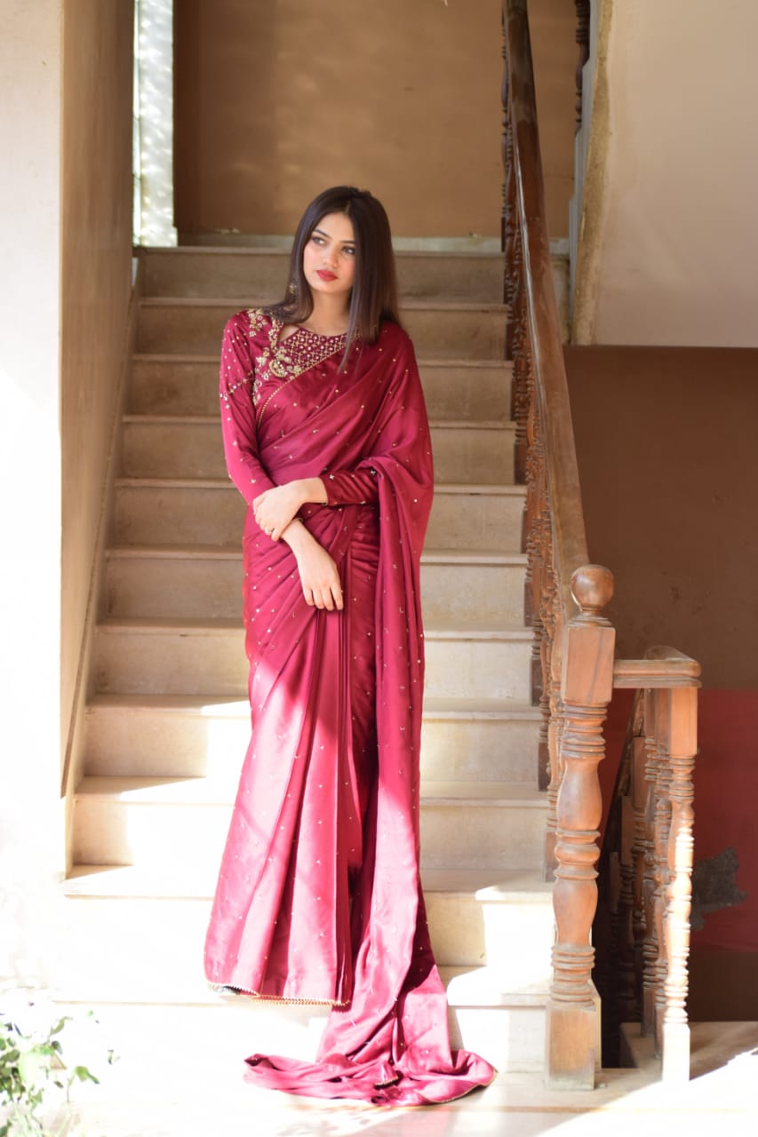 Maroon Silk Handwork Saree