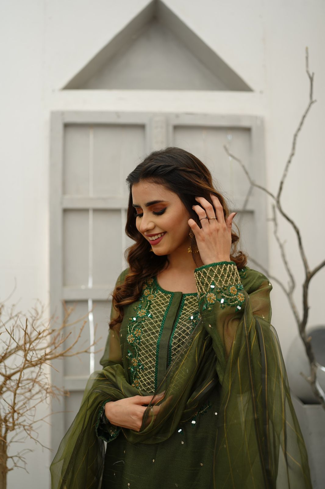 MEHANDI GREEN KHADDI NET DRESS