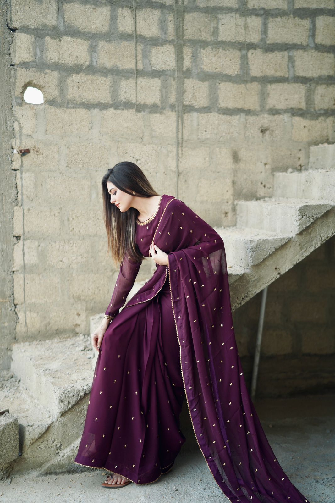 PURPLE GEORGETTE CHIFFON SAREE