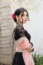BLACK KHADDI NET PUFF SLEEVES  FROCK