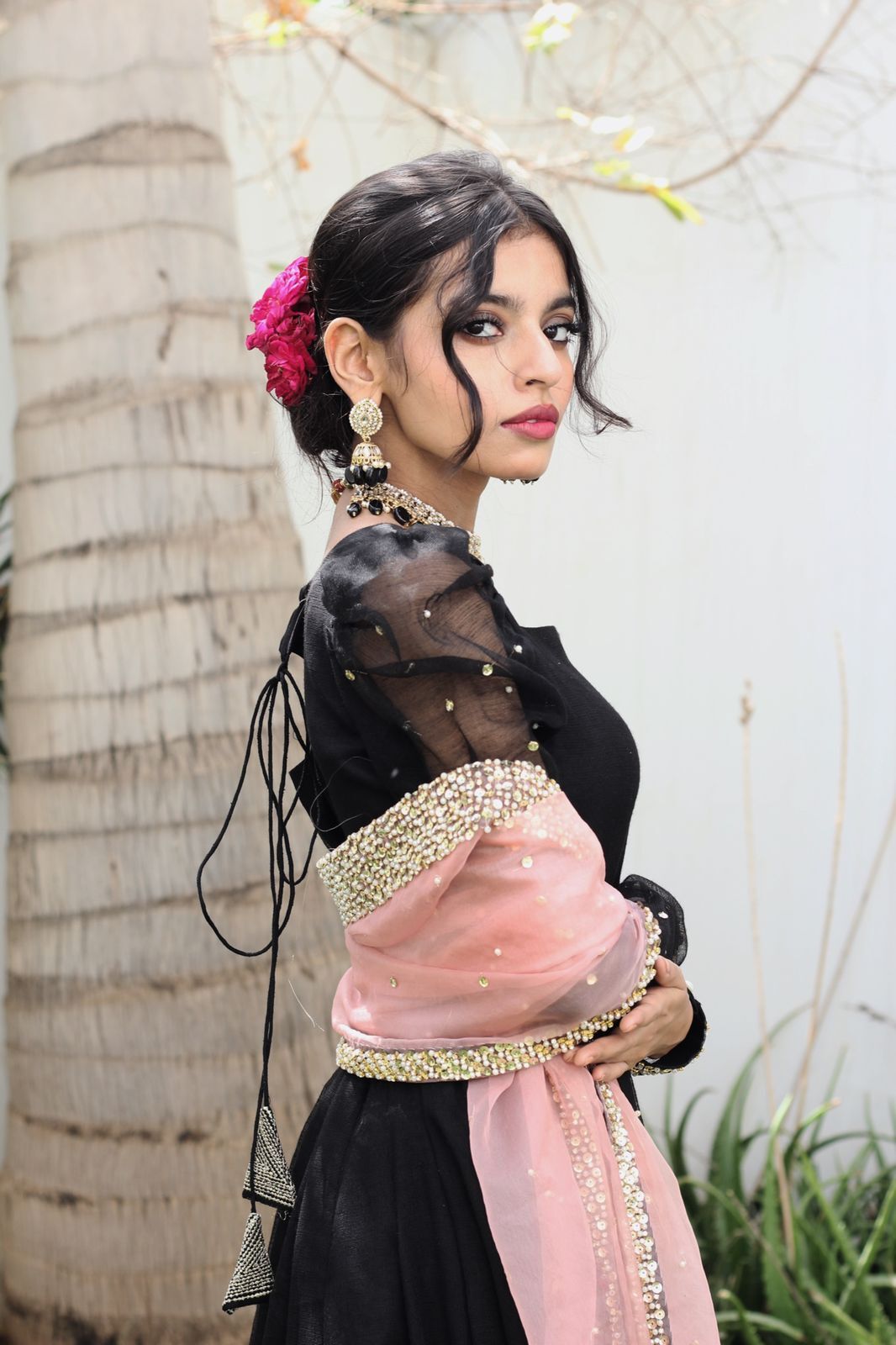 BLACK KHADDI NET PUFF SLEEVES  FROCK