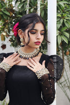 BLACK KHADDI NET PUFF SLEEVES  FROCK