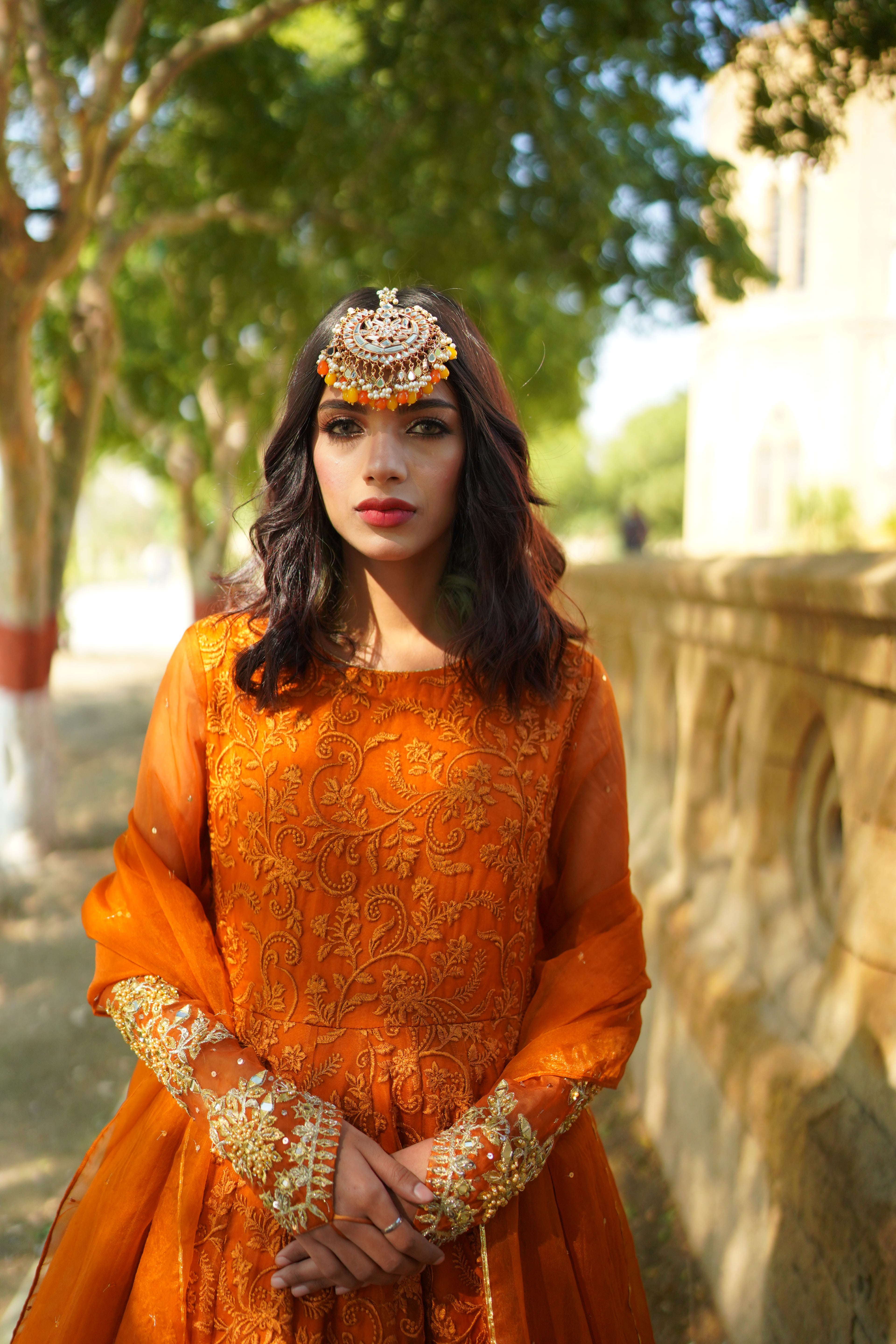 ORANGE EMBRIODED FROCK