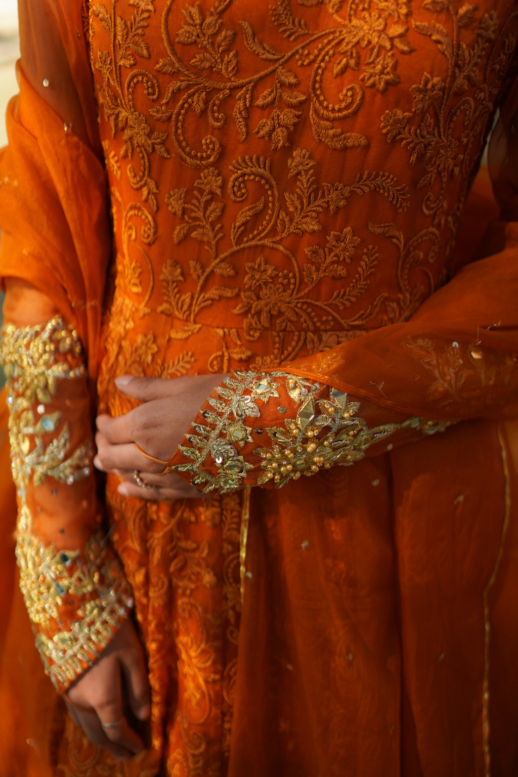 ORANGE EMBRIODED FROCK