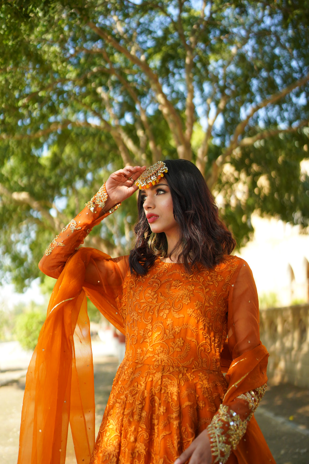 ORANGE EMBRIODED FROCK