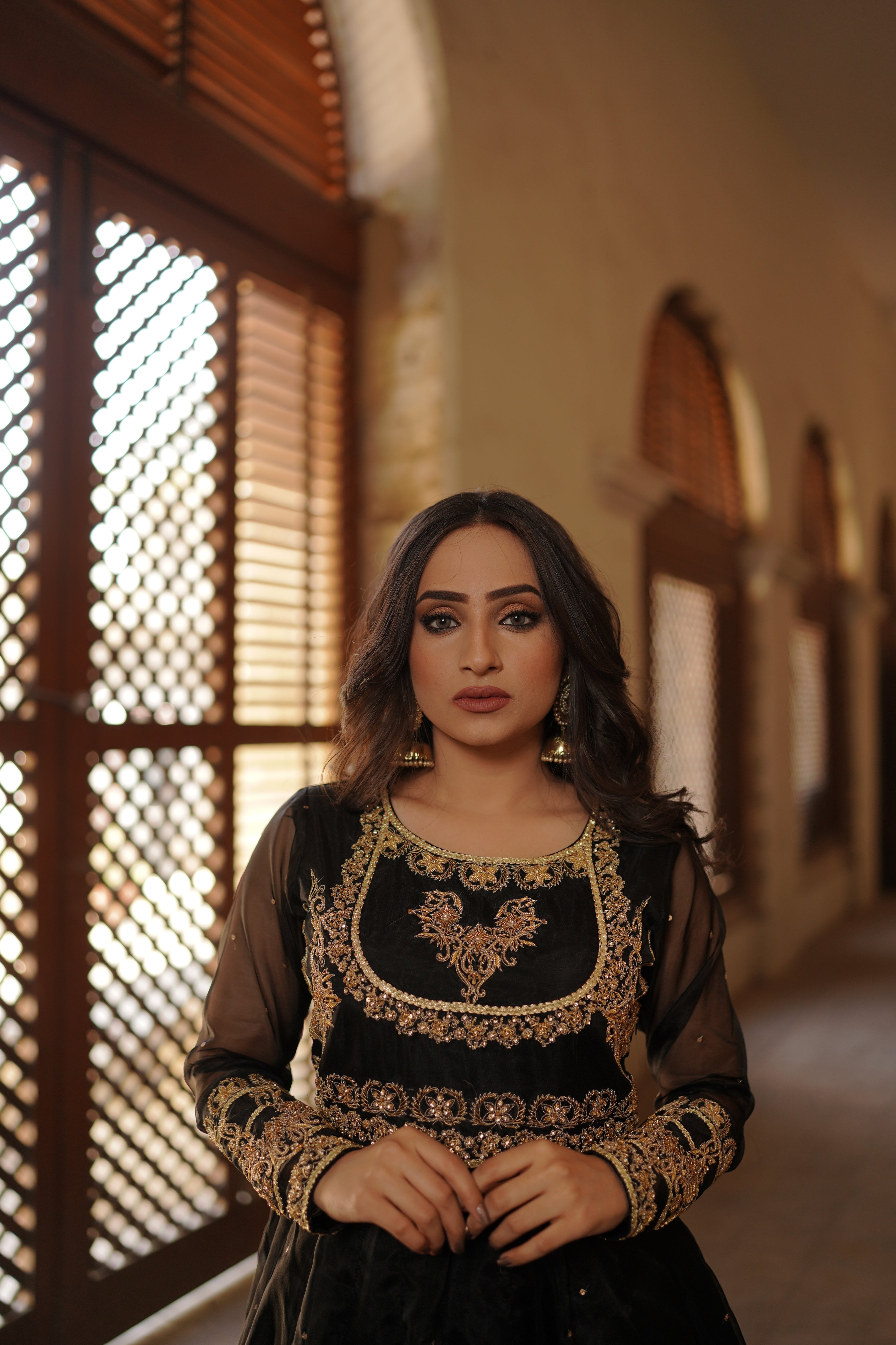 LAJPAAL "BLACK ORGANZA PISHWAS