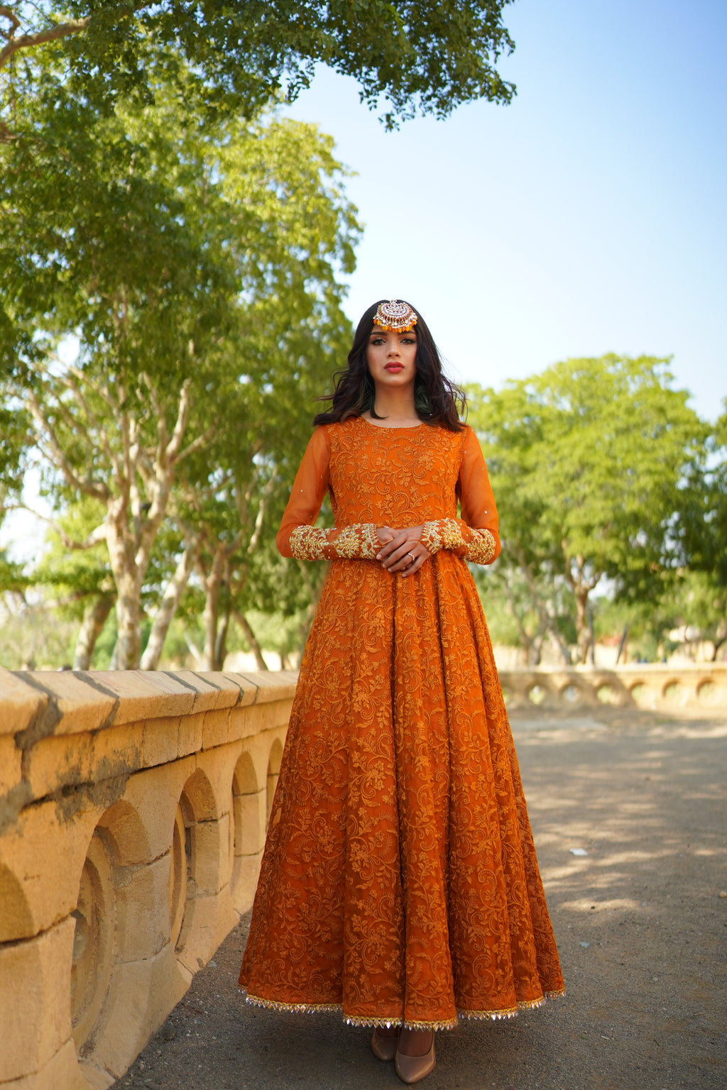 ORANGE EMBRIODED FROCK