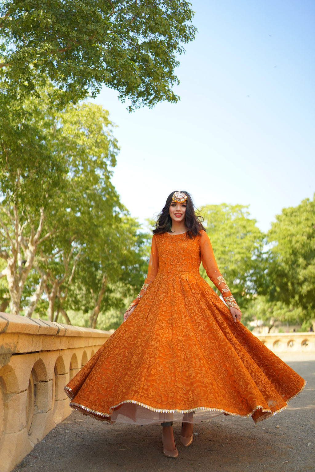 ORANGE EMBRIODED FROCK