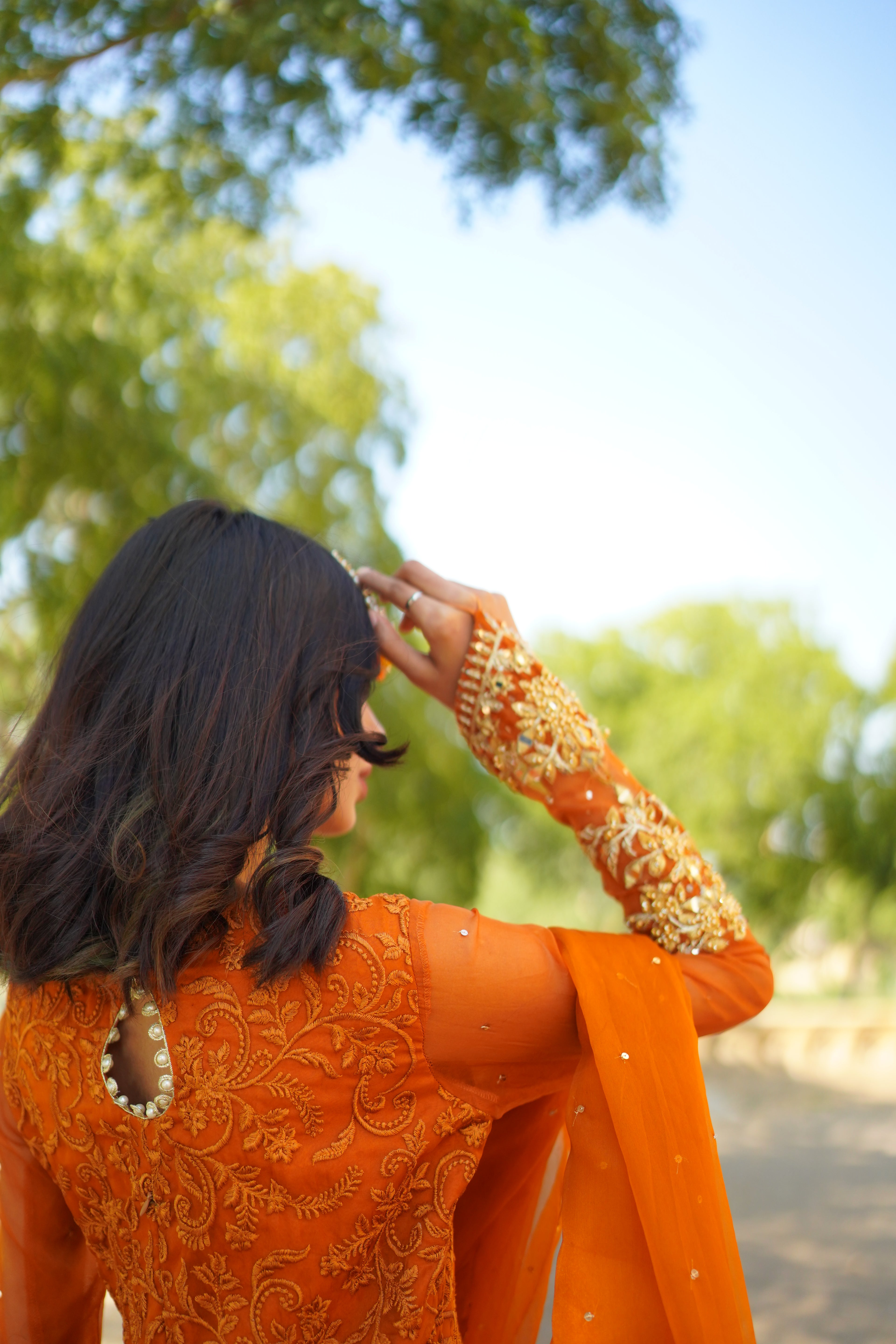 ORANGE EMBRIODED FROCK