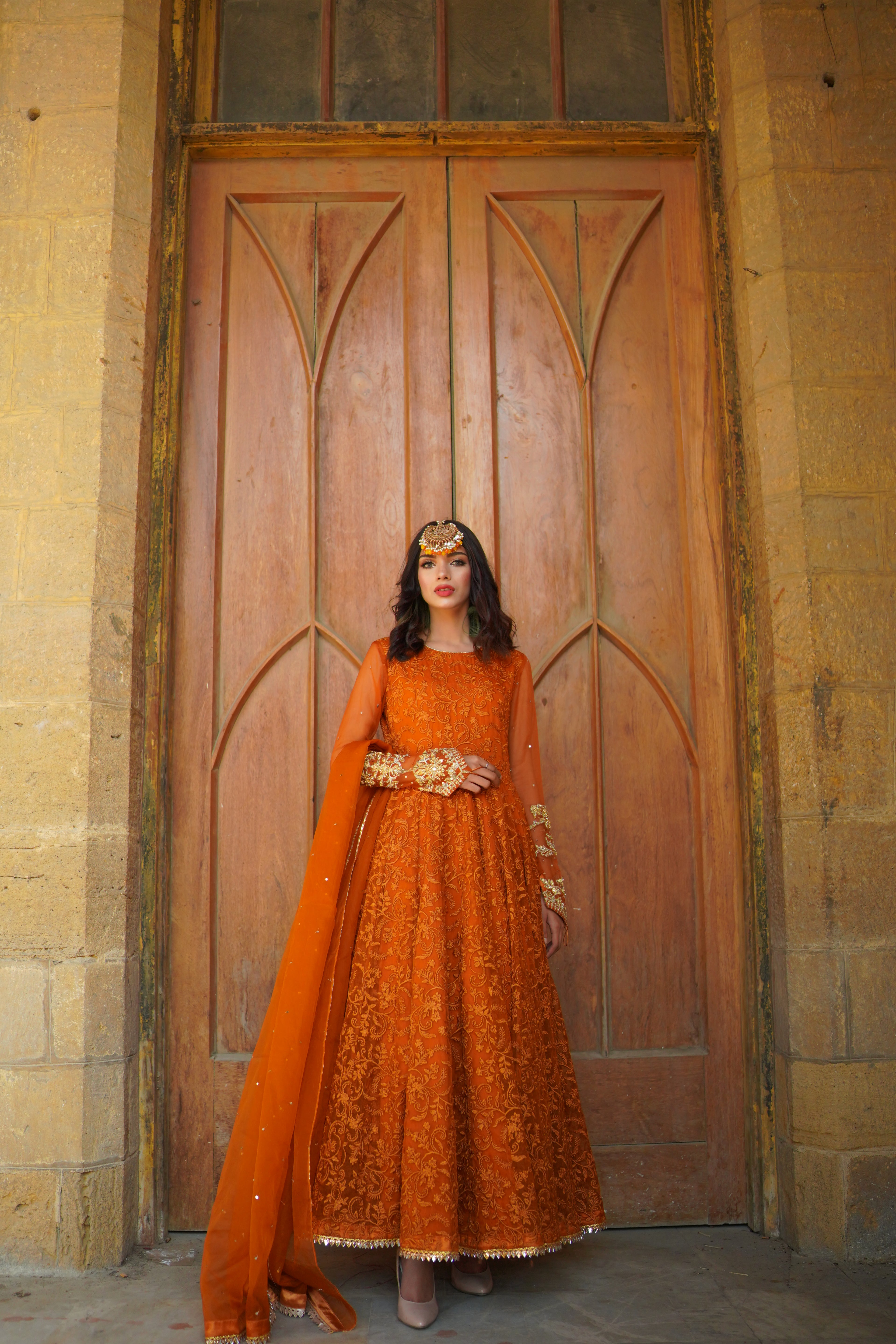 ORANGE EMBRIODED FROCK