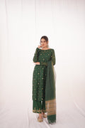 GREEN KHADDI NET LONG SHIRT DRESS