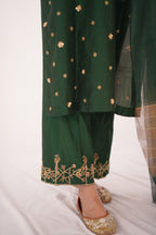 GREEN KHADDI NET LONG SHIRT DRESS