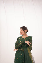 GREEN KHADDI NET LONG SHIRT DRESS