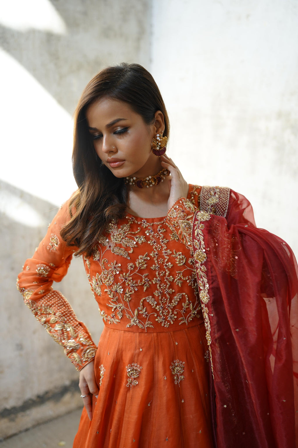 ZEBAISH E ZAMANA ( ORANGE/RED DRESS)