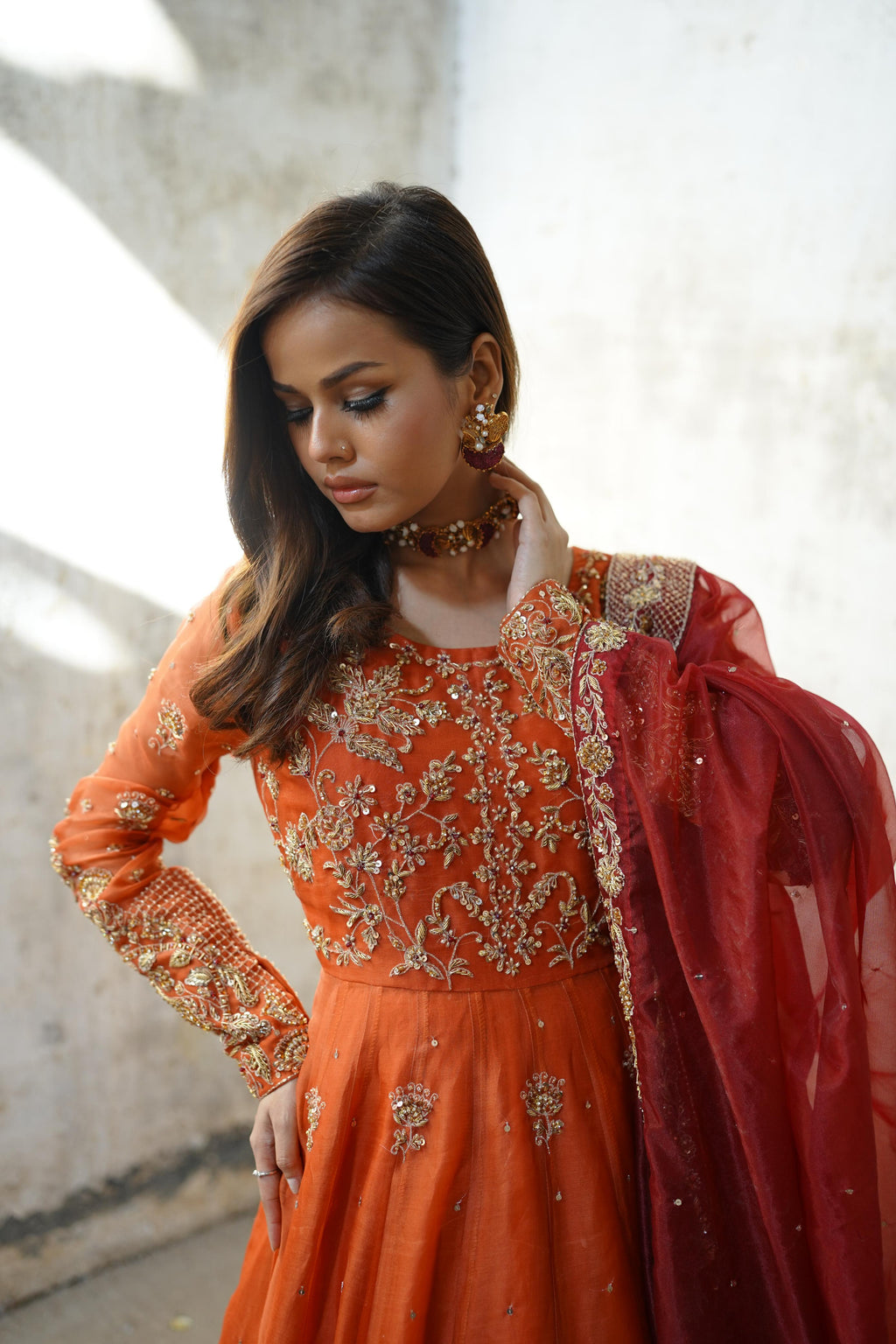 ZEBAISH E ZAMANA ( ORANGE/RED DRESS)