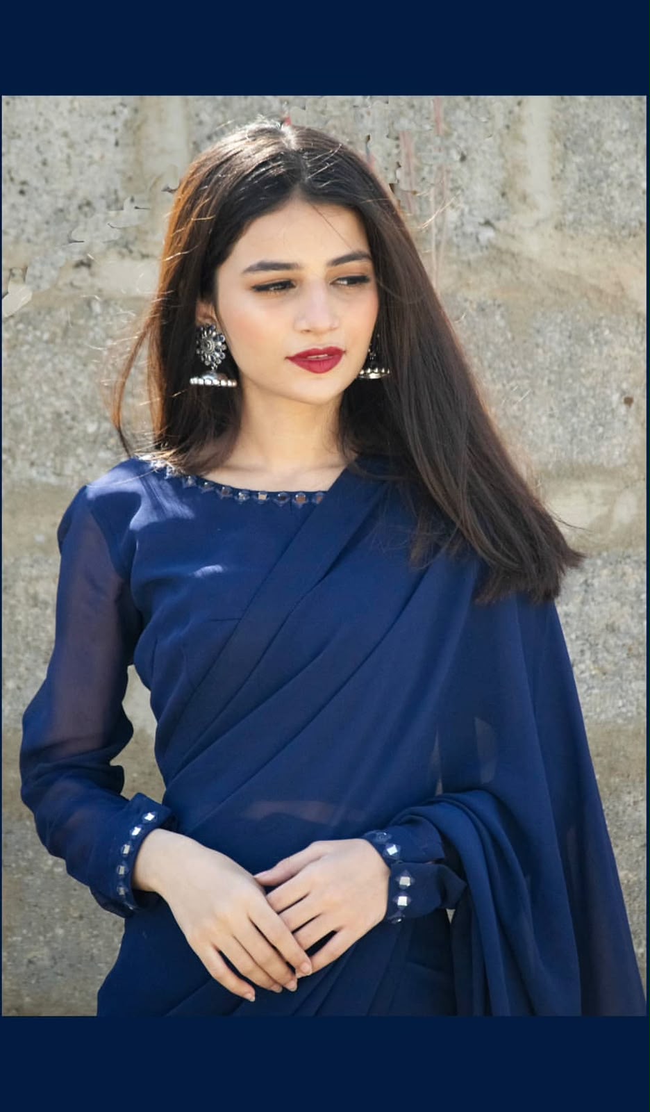 NAVY BLUE SHEESHA SAREE