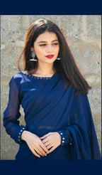 NAVY BLUE SHEESHA SAREE
