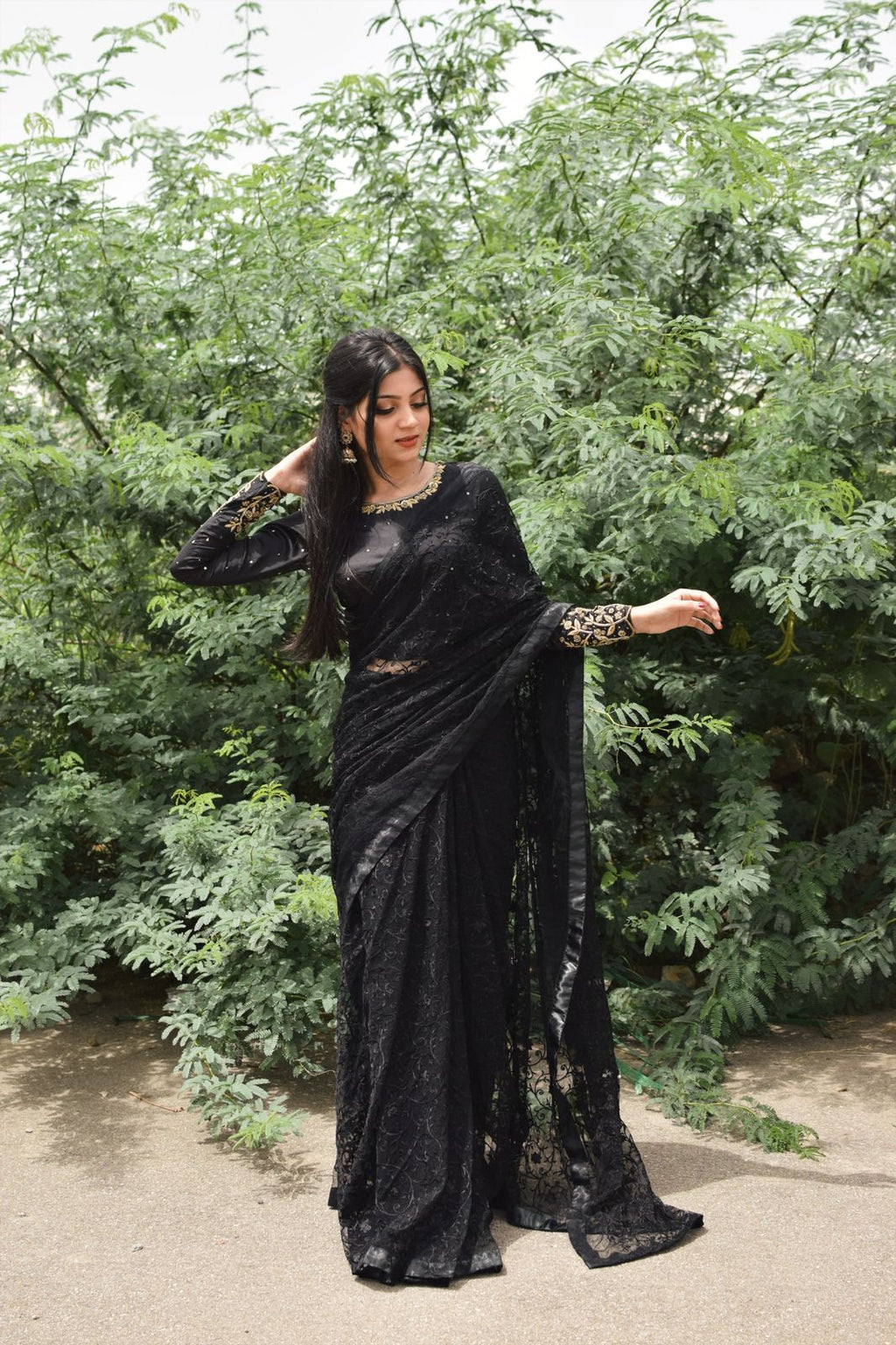 BLACK NET/SILK SAREE