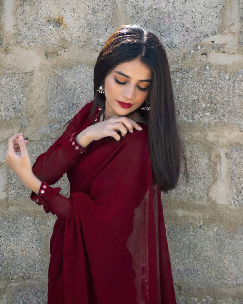 MAROON SHEESHA SAREE