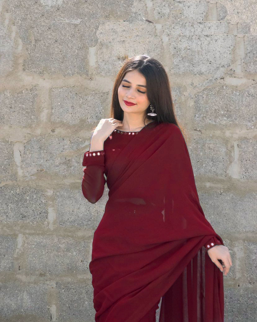 MAROON SHEESHA SAREE