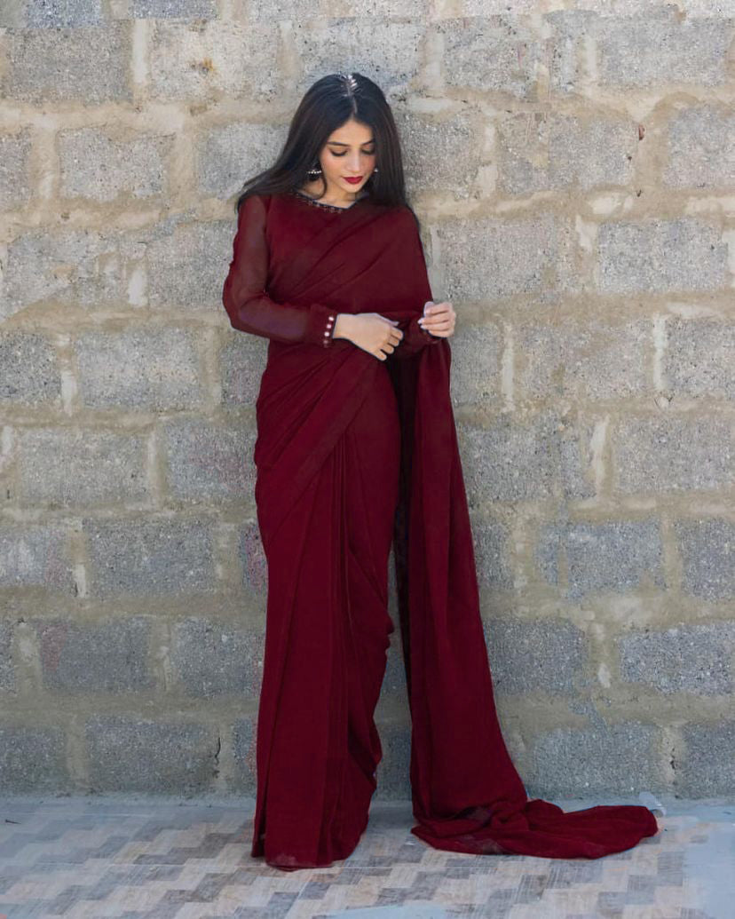 MAROON SHEESHA SAREE
